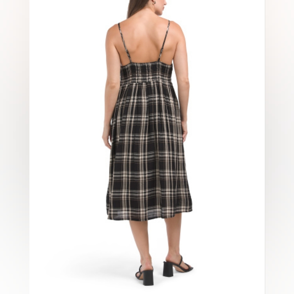NWT - Lucky Brand Cotton/Modal Fully Lined Smocked Waist Midi Dress - Size L - Picture 2 of 16
